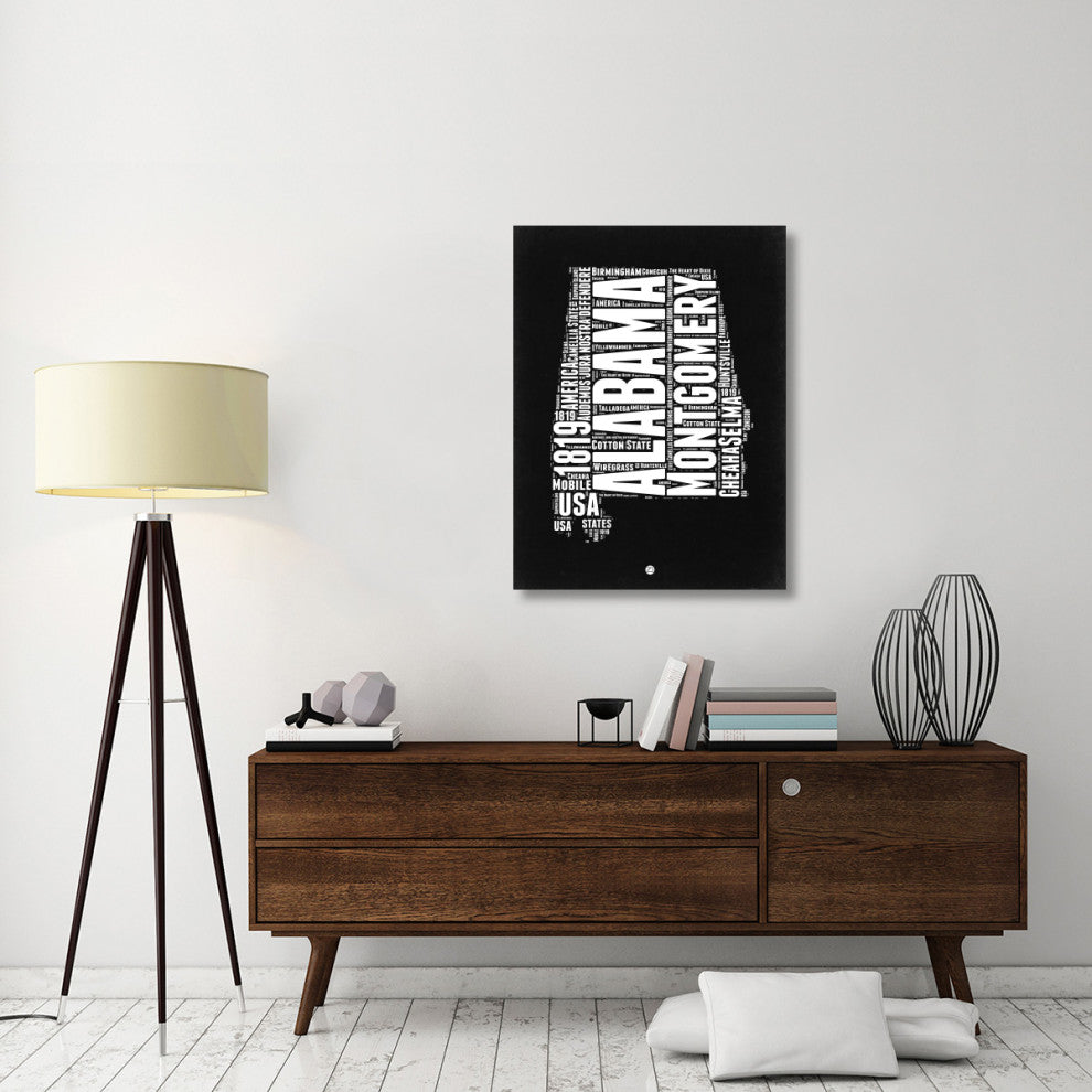"Alabama Black and White Map" Fine Art Print