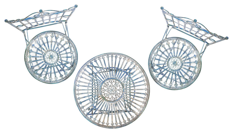 Safavieh Belen Bistro Set, One Table and Two Chairs Antique Blue