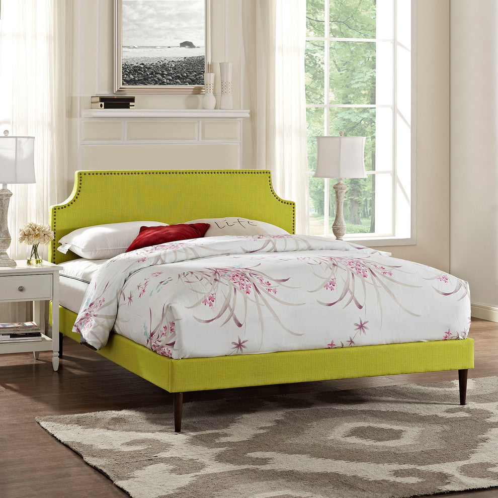 Modway Laura Full Fabric Platform Bed With Round Tapered Legs, Wheatgrass