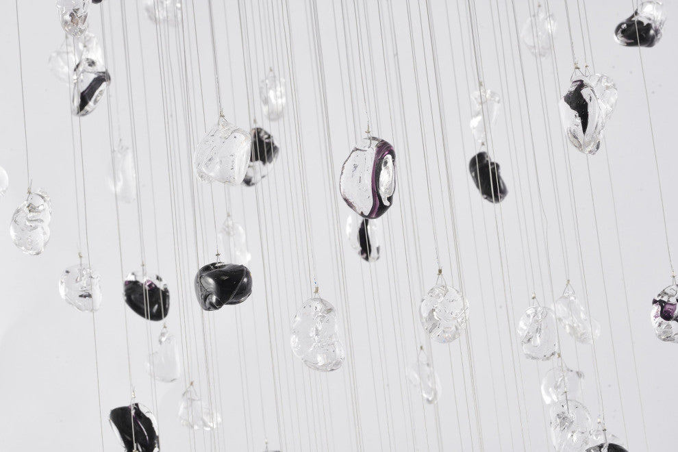 9-Light 22" Black Chandelier With Smoke And Clear Glass Stones