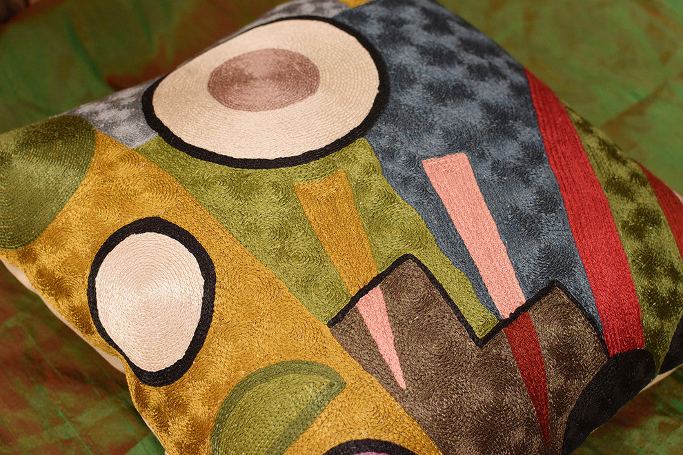 Kandinsky Soul Flood III Decorative Pillow Cover Silk Hand Embroidered 18x18"