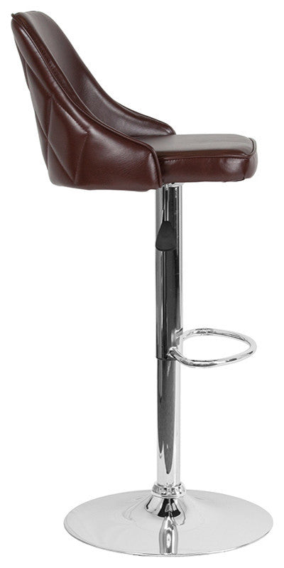 Trieste Contemporary Adjustable Height Barstool, Brown Leather