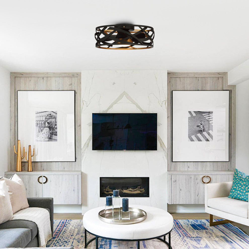 21 in Indoor Black Industrial LED Caged Ceiling Fan With Remote