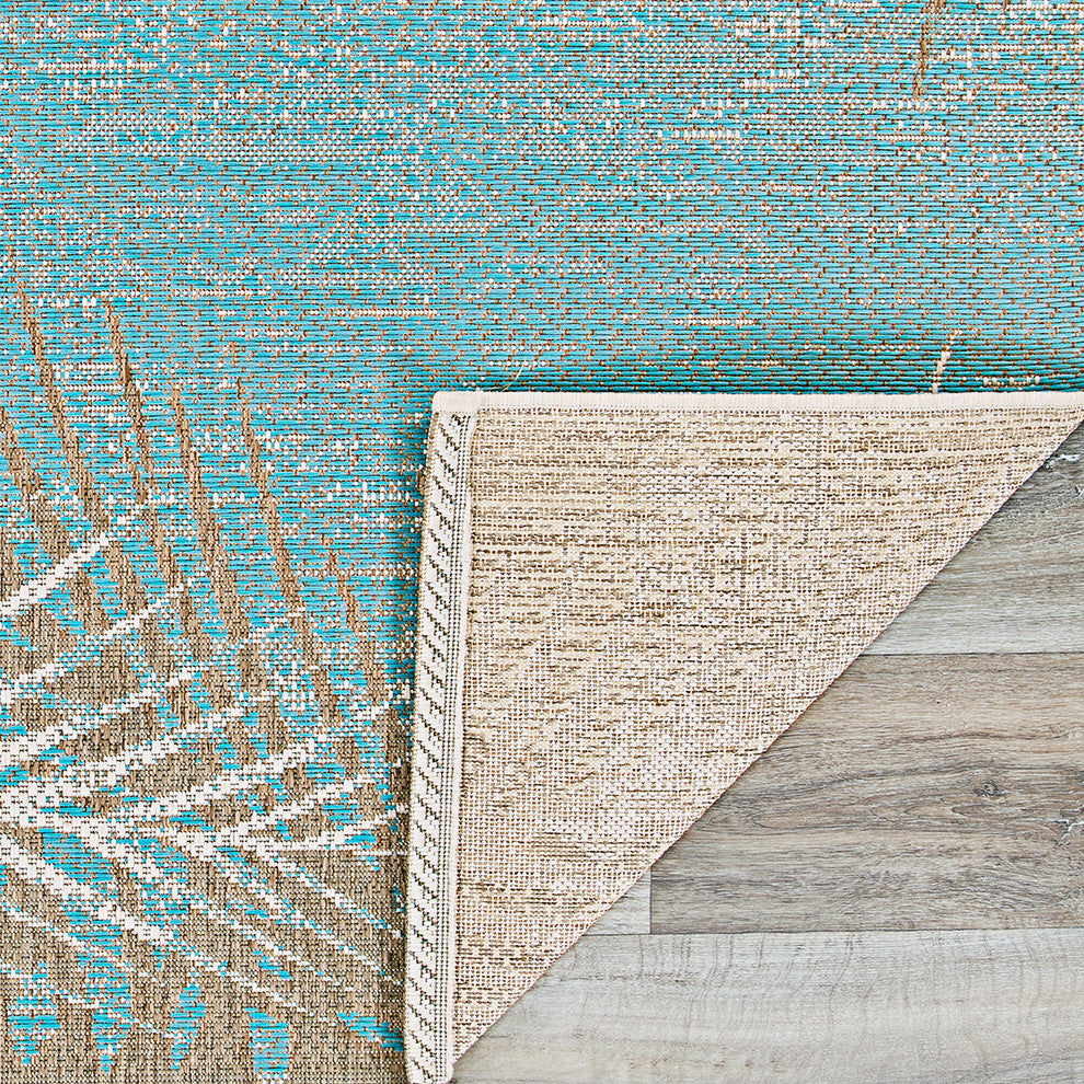 Couristan Monaco Tropical Palms Indoor/Outdoor Area Rug, Aqua, 8'6"x13'