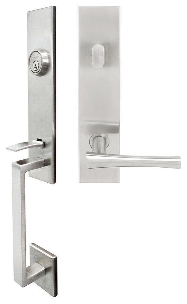 Champagne Lever, Tubular Entry Handleset, RHR, Satin Stainless Steel