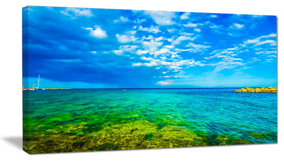 "Picturesque Green Blue Seashore" Modern Seascape Wall Art, 40"x20"