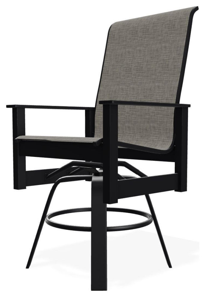 Leeward Sling Balcony Height Outdoor Swivel Armchair, Storm/Black