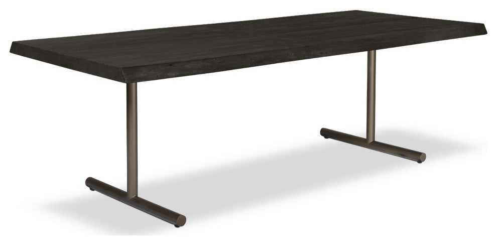 Brooks Dining Table, T Base, 40"x79", Ebonized Top, Brass Base