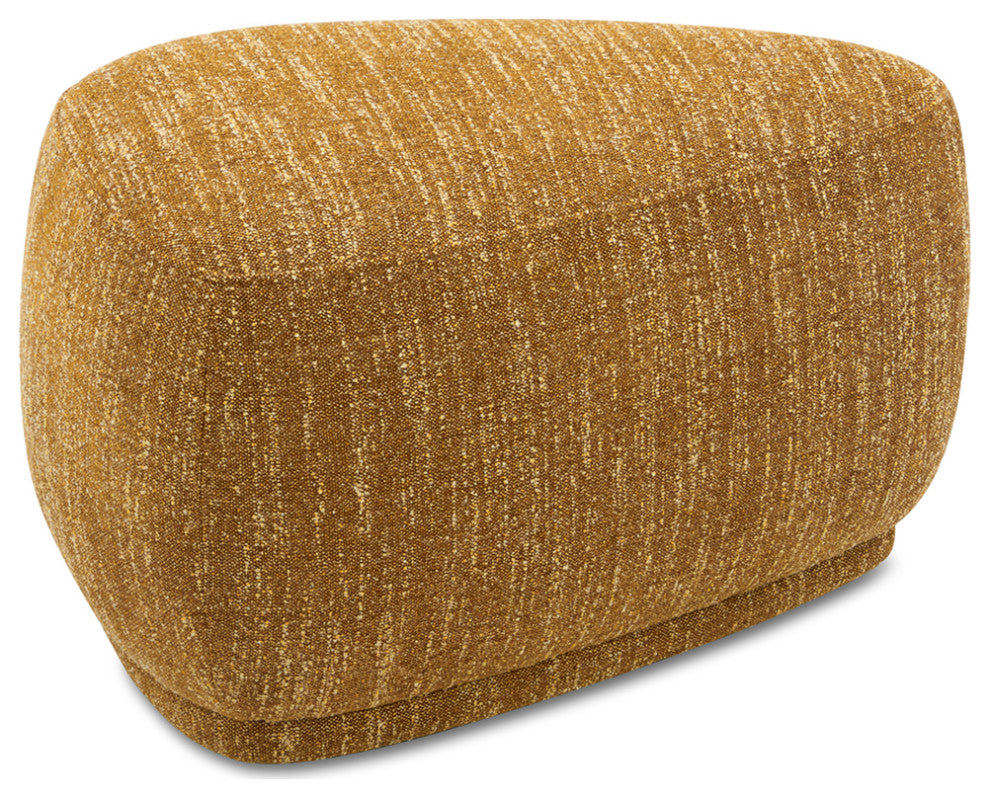 Pebble 26" Rounded Triangle Cocktail Ottoman, Mustard Yellow Tweed
