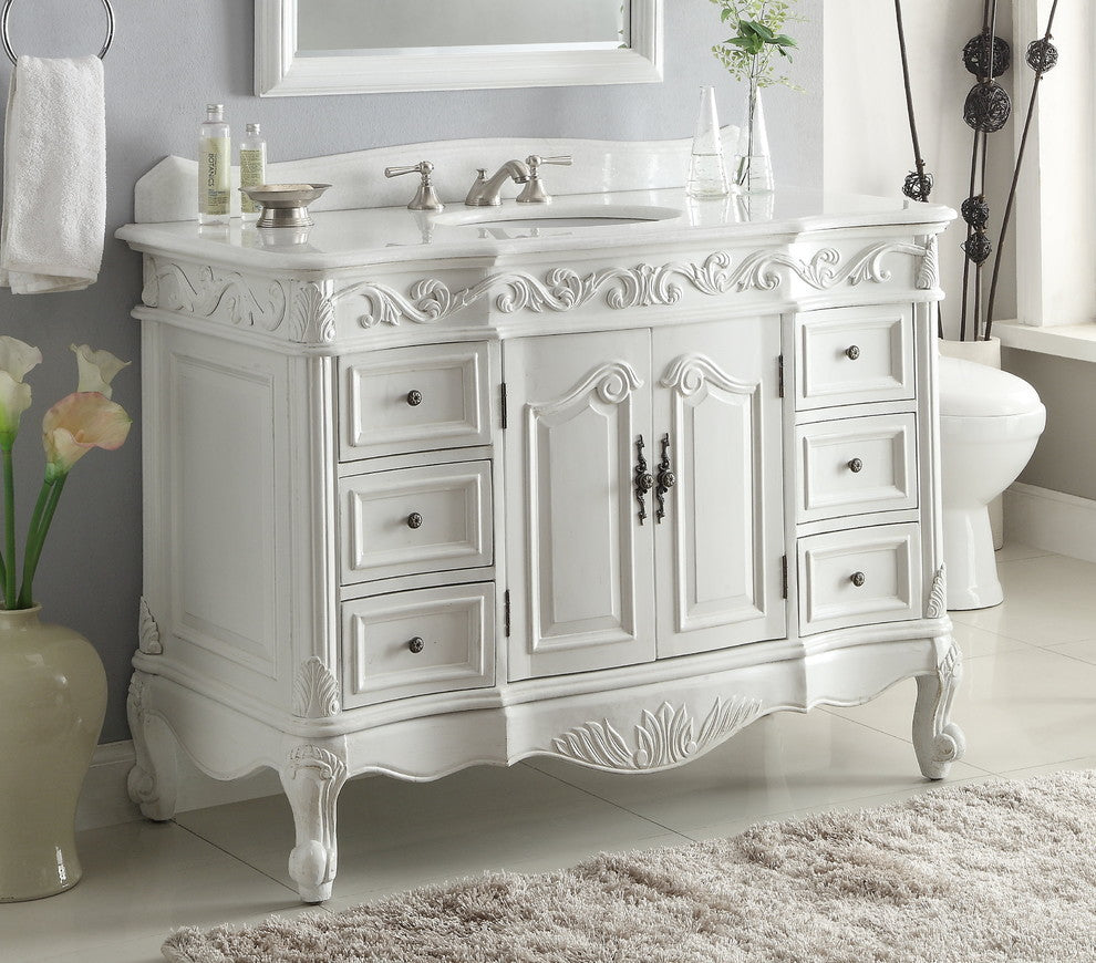 48 Inch Antique White Traditional Style Single Sink Beckham Bathroom Vanity