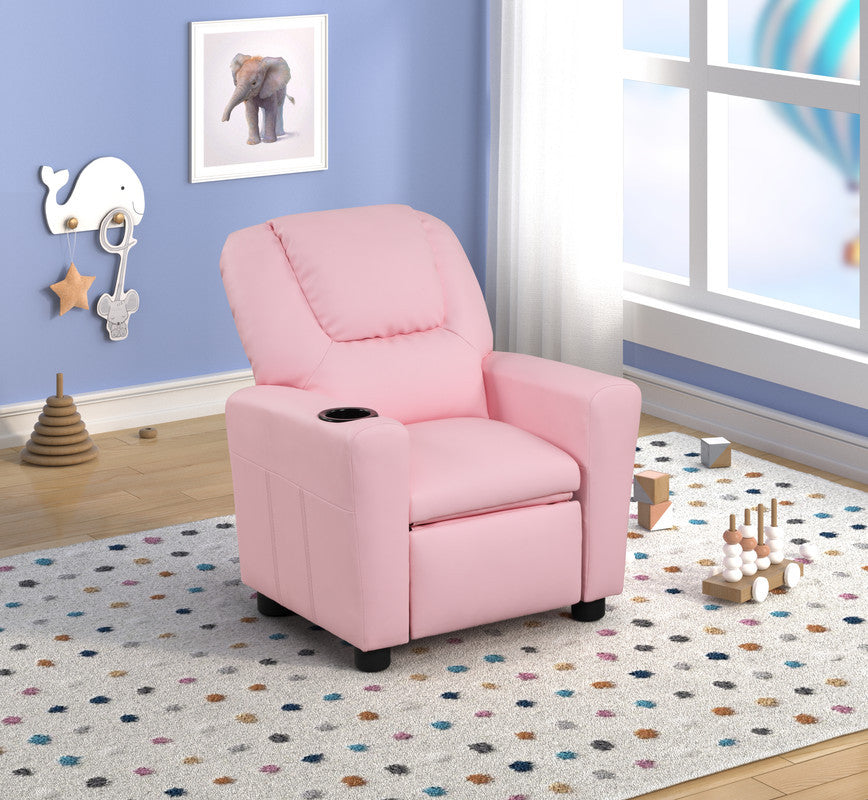 Marisa 23"W PU Leather Kids Recliner Chair with Cupholder, Pink
