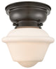 Small Oxford 1-Light Flush Mount, Oil Rubbed Bronze, Matte White