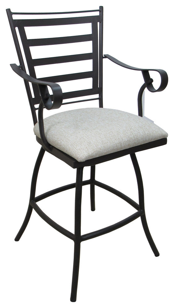 Outdoor Patio Stool Jenna With Arms, Canvas Granite on Dark Nut, 30"
