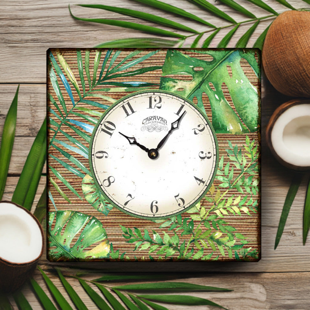 Square Tropical Leaves Wall Clock