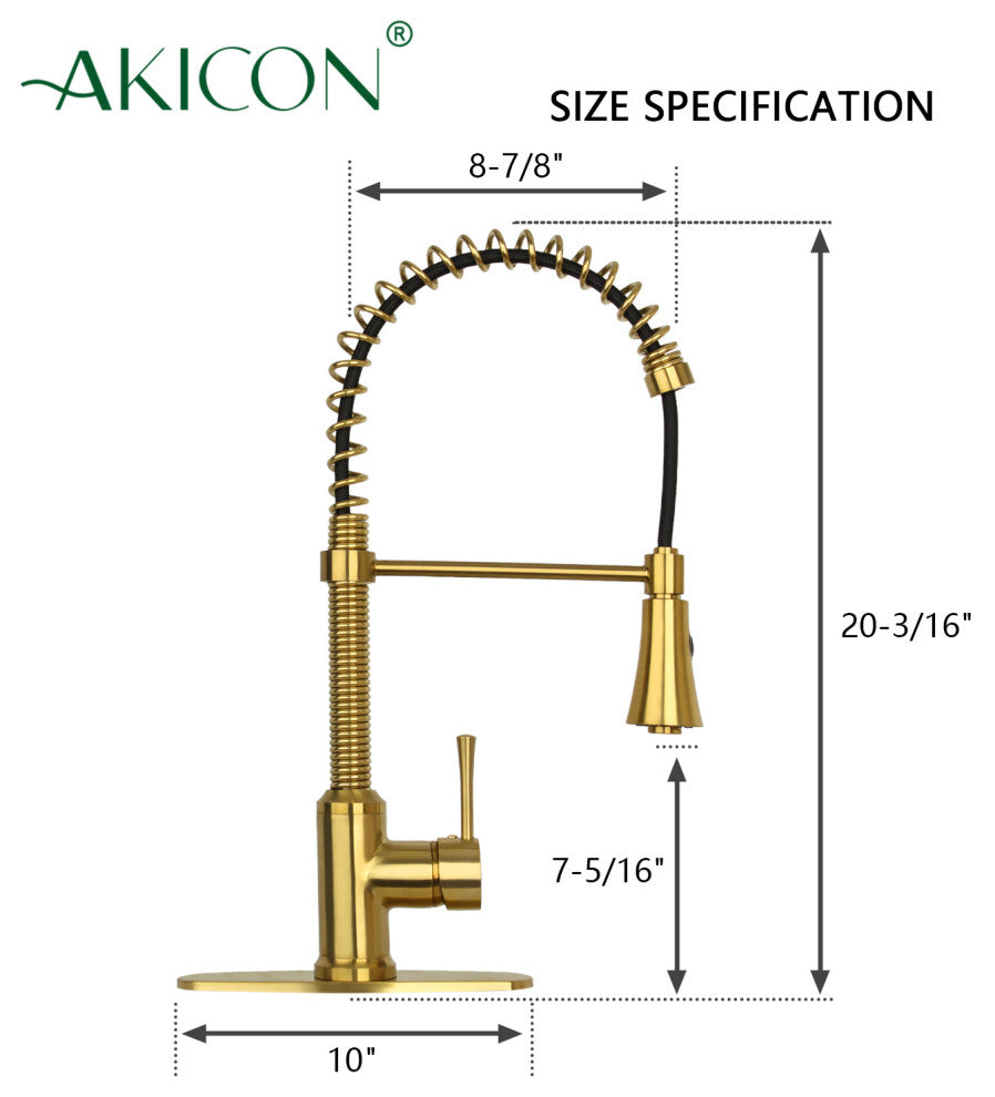 Copper Pre-Rinse Spring Pull Down Kitchen Faucet With Deck Plate Brushed Gold
