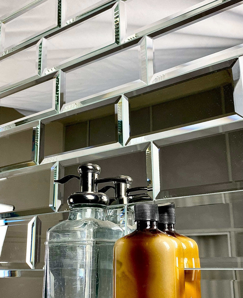Reflections 3"x6" Beveled Glass Mirror Subway Tile,Silver, 1 Pc