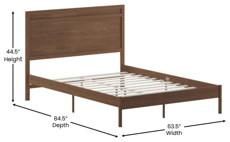 Kingston Solid Wood Platform Bed with Wooden Slats and Headboard, Brown, Queen