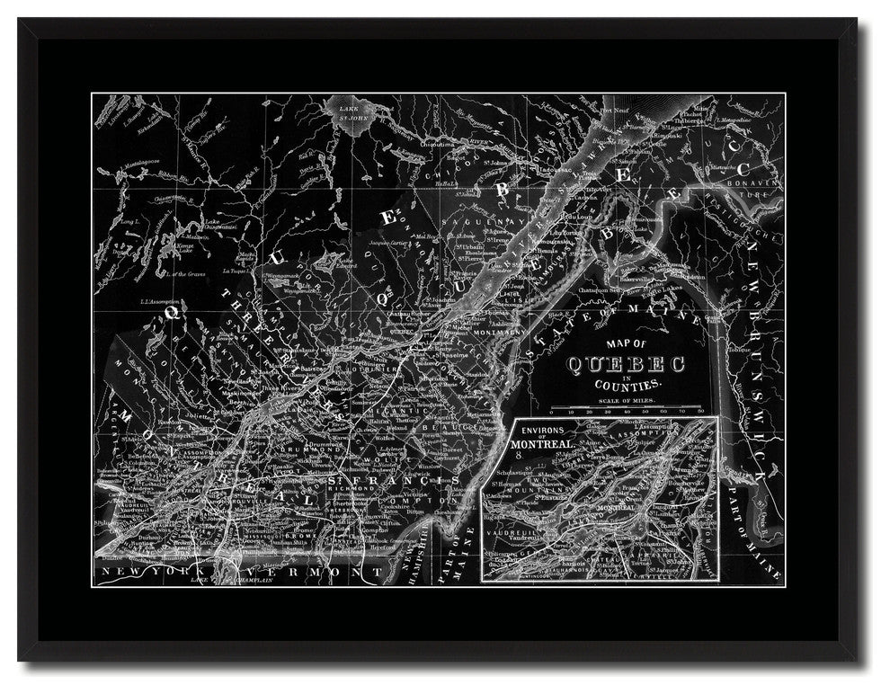 Quebec Montreal Vintage Monochrome Map Canvas, 28"x37"