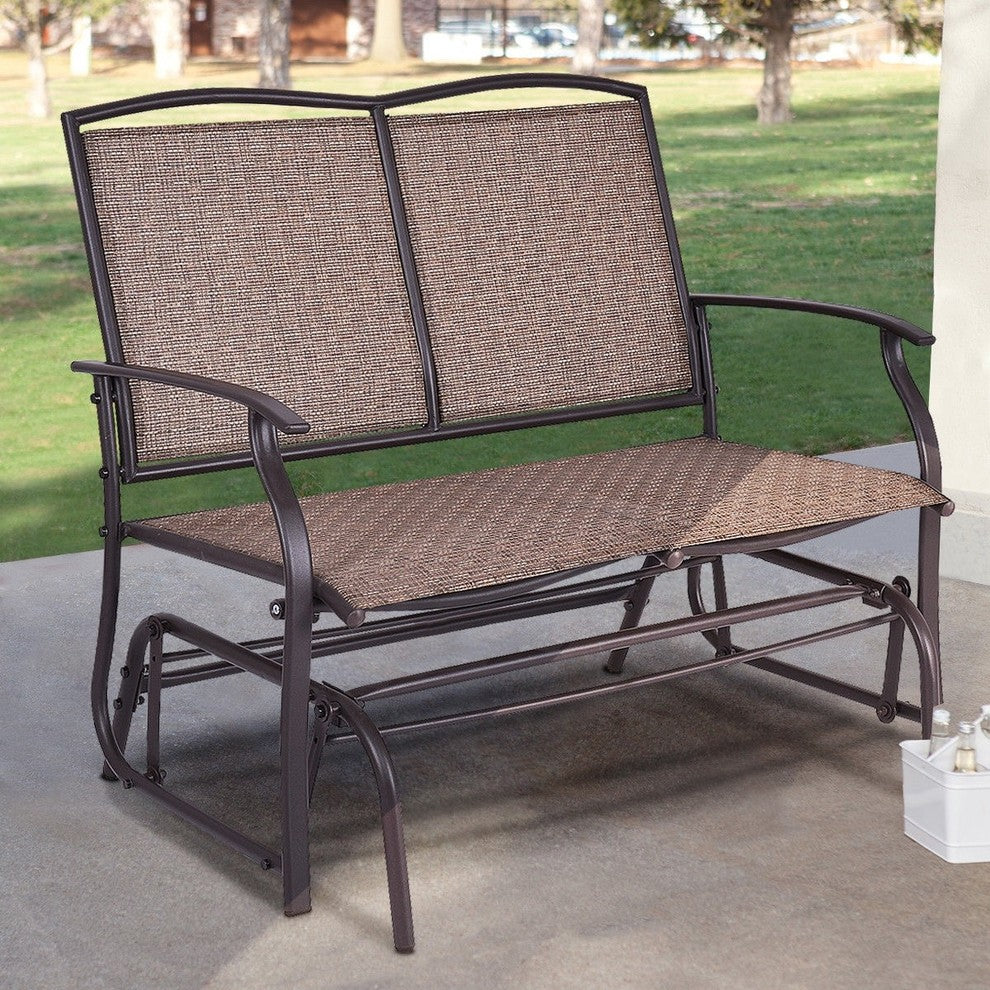 Modern Patio Glider Rocking 2 Person Steel Bench