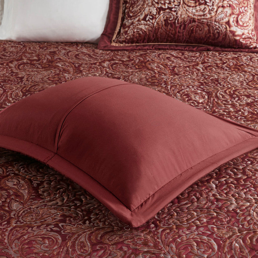 Madison Park Aubrey 5 Piece Reversible Jacquard Bedspread Set, Burgundy