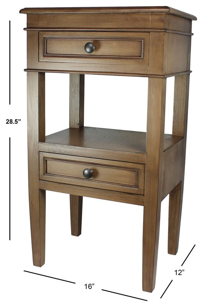 Urban Designs Erika 2-Drawer Middle Shelf Wooden Accent Side Table, Brown