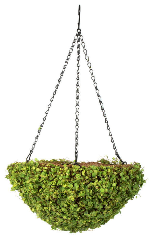 Vickerman 12'' Artificial Green Mini Leaves Hanging Basket.