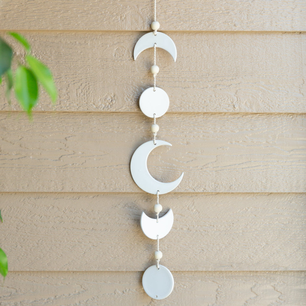 28" Beaded Ceramic Moon Phased Wind Charm