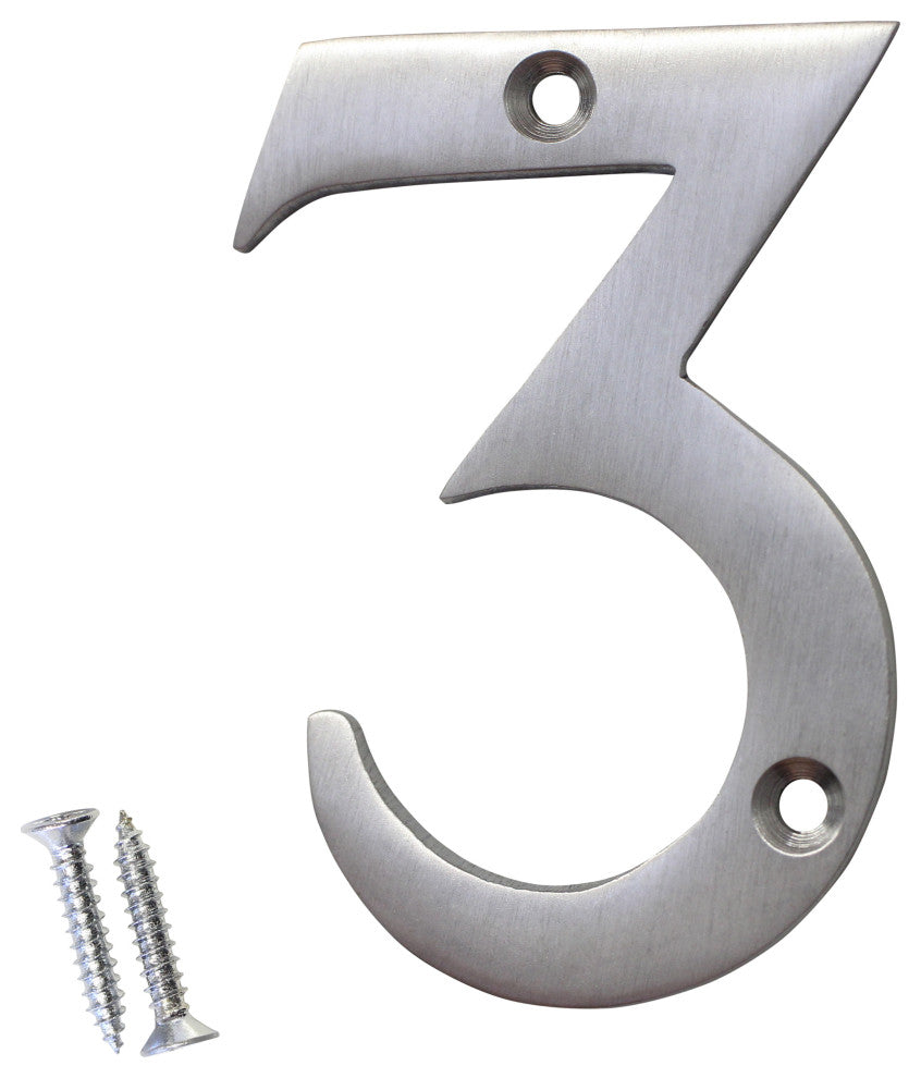 RCH Hardware Brass Modern House Number, 3-Inch, Various Finishes, Satin Chrome,