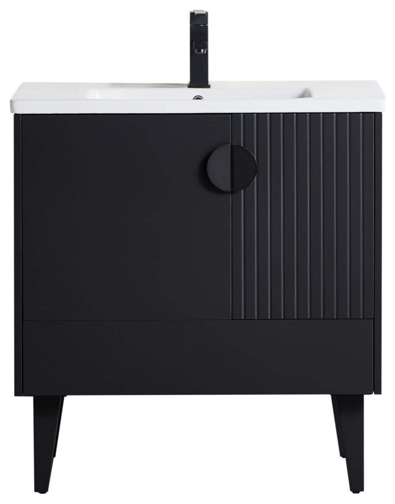 Venezian Single Bathroom Vanity, Black, 30", Black Handles, One Sink