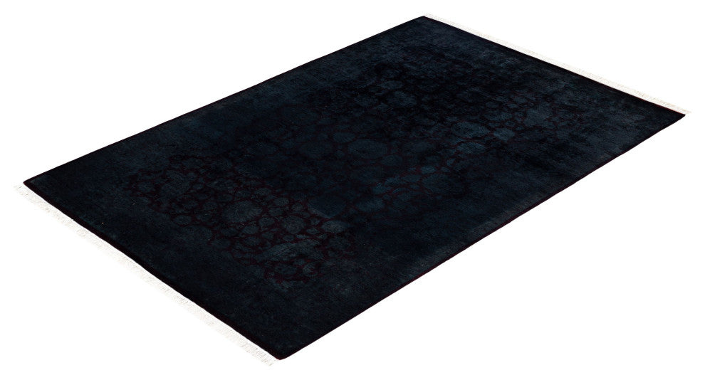 Overdyed One-of-a-Kind Hand-Knotted Area Rug Black, 4' 2" x 6' 3"