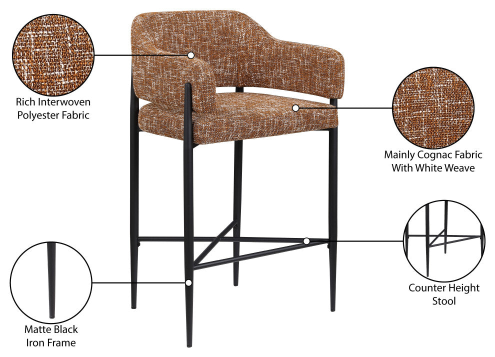 Dame Upholstered Bar and Counter Stool, Cognac