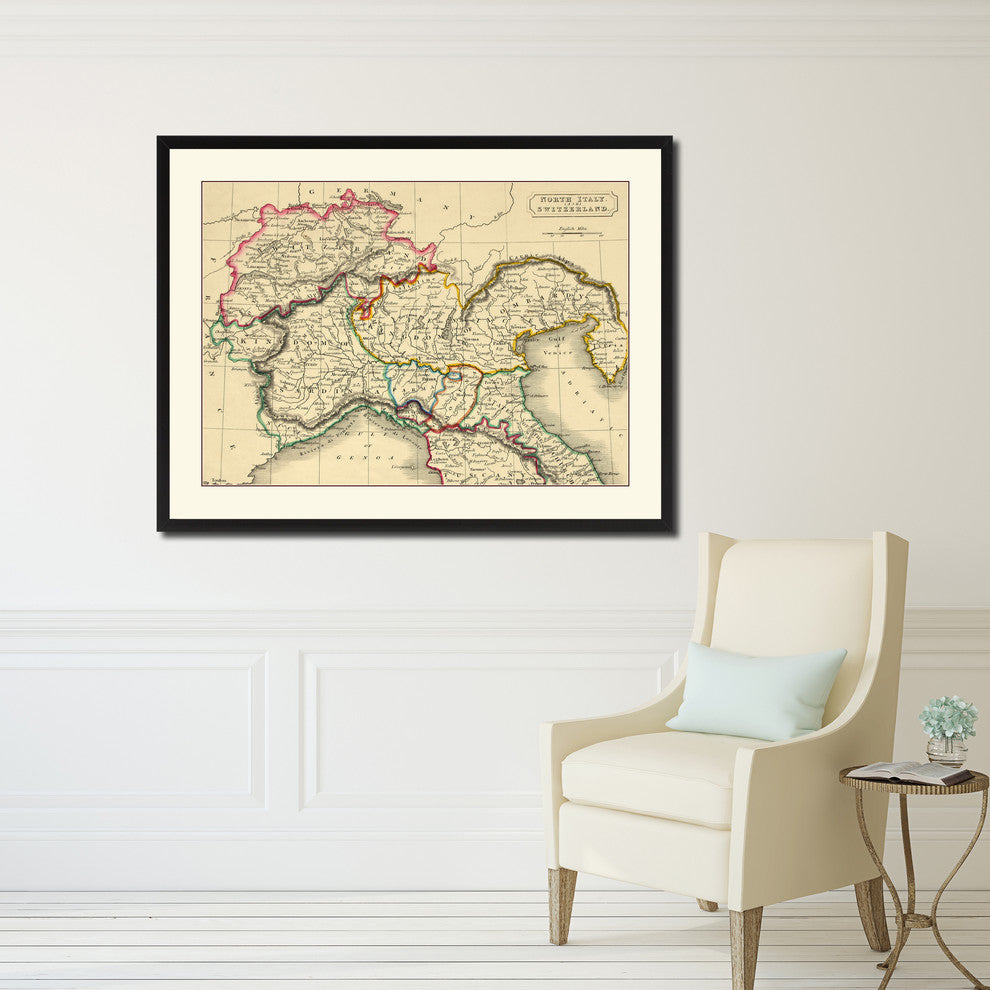 Northern Italy Vintage Antique Map Wall Art, 16"x21"