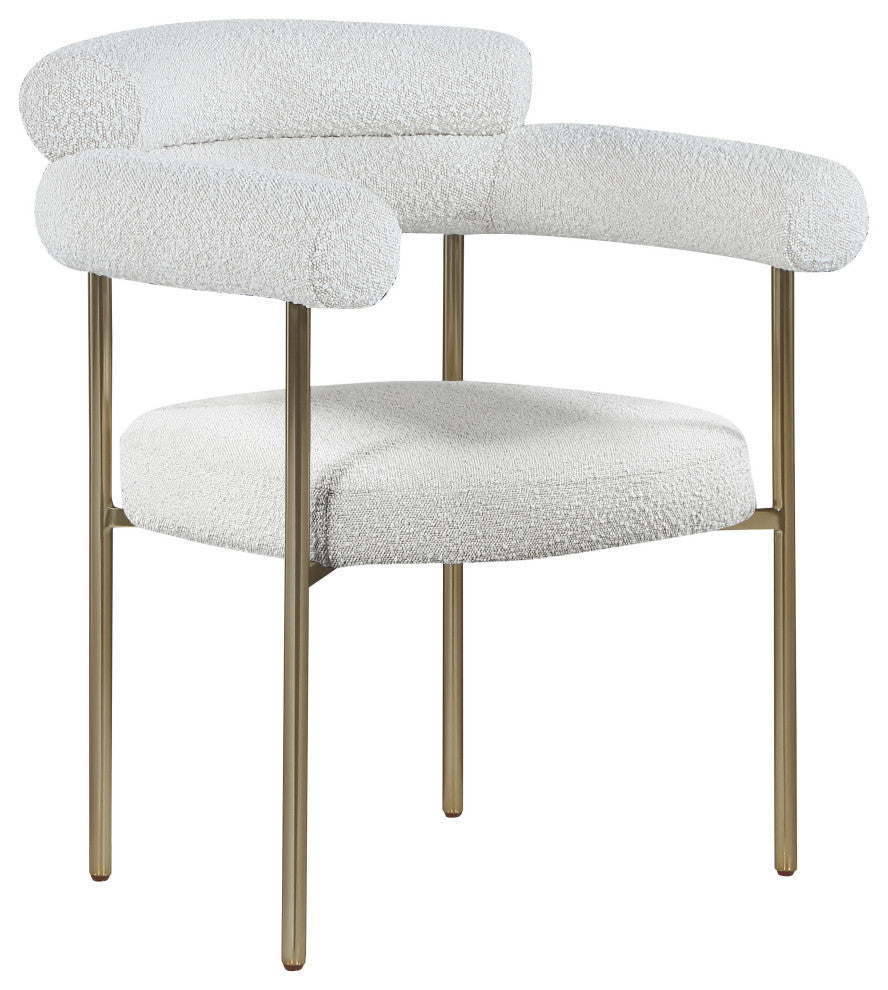 Blake Upholstered Dining Chair, Cream, Boucle Fabric, Brushed Brass, Set of 2