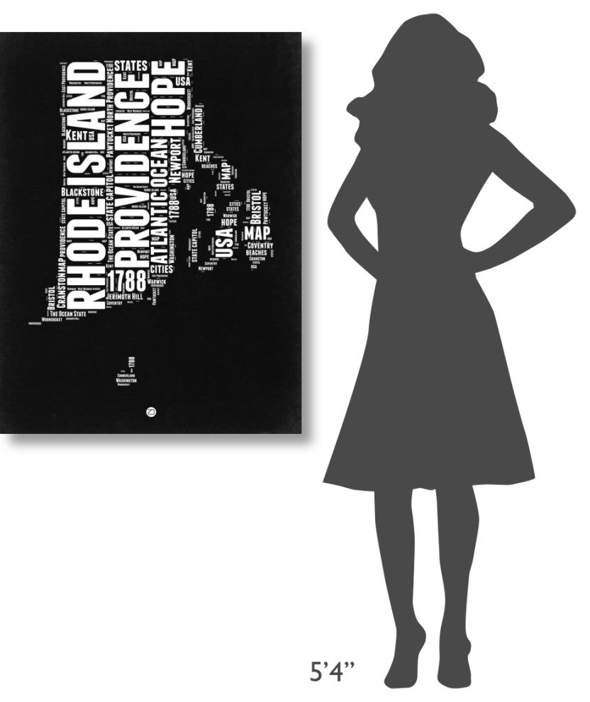 "Rhode Island Black and White Map" Fine Art Print