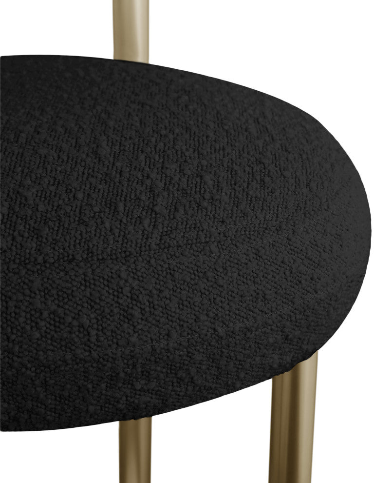 Bordeaux Upholstered Stool, Black, Boucle Fabric, Brushed Brass, Set of 2