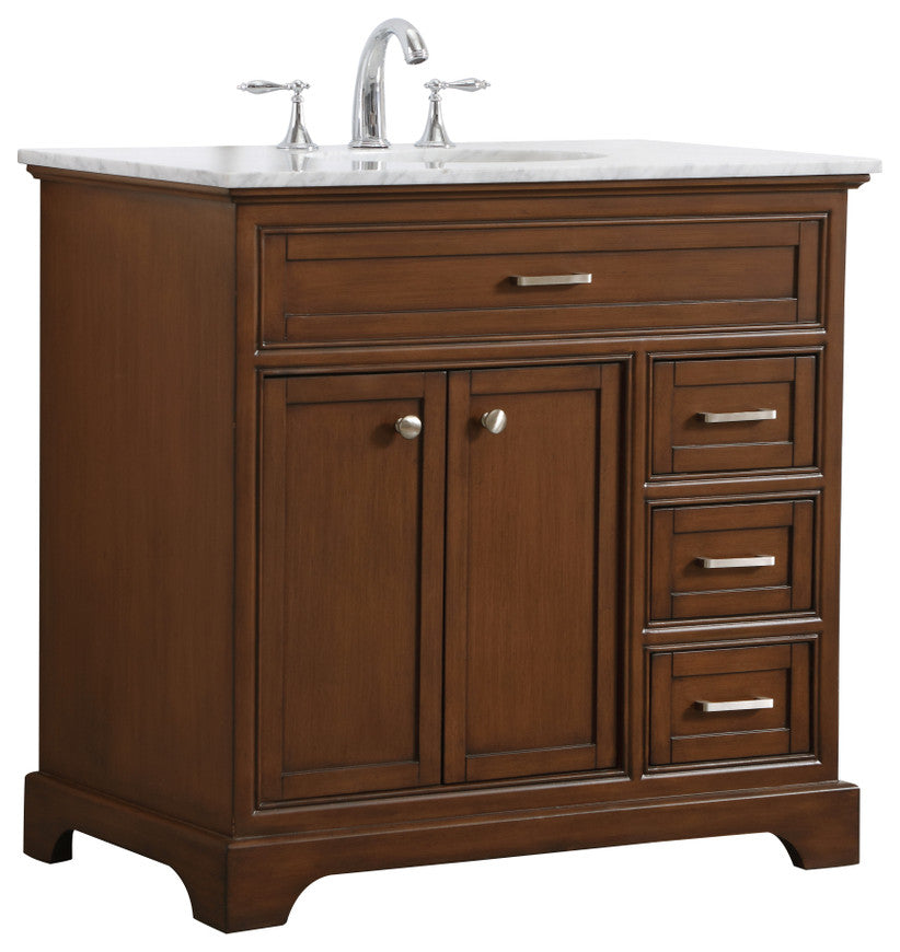 Amber Single Bathroom Vanity, Blue, Teak, 36"