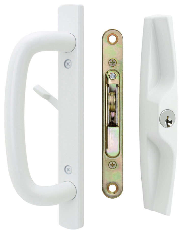 Veranda Sliding Door Handles With Lock, Keyed, 1-1/2" Thick Door, White