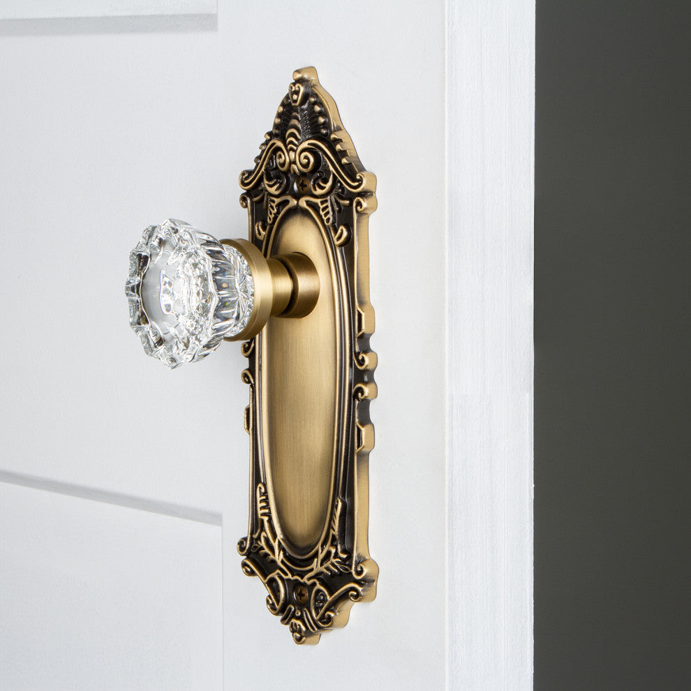 Single Victorian Plate With Crystal Knob, Unlacquered Brass, Antique Brass, Sing