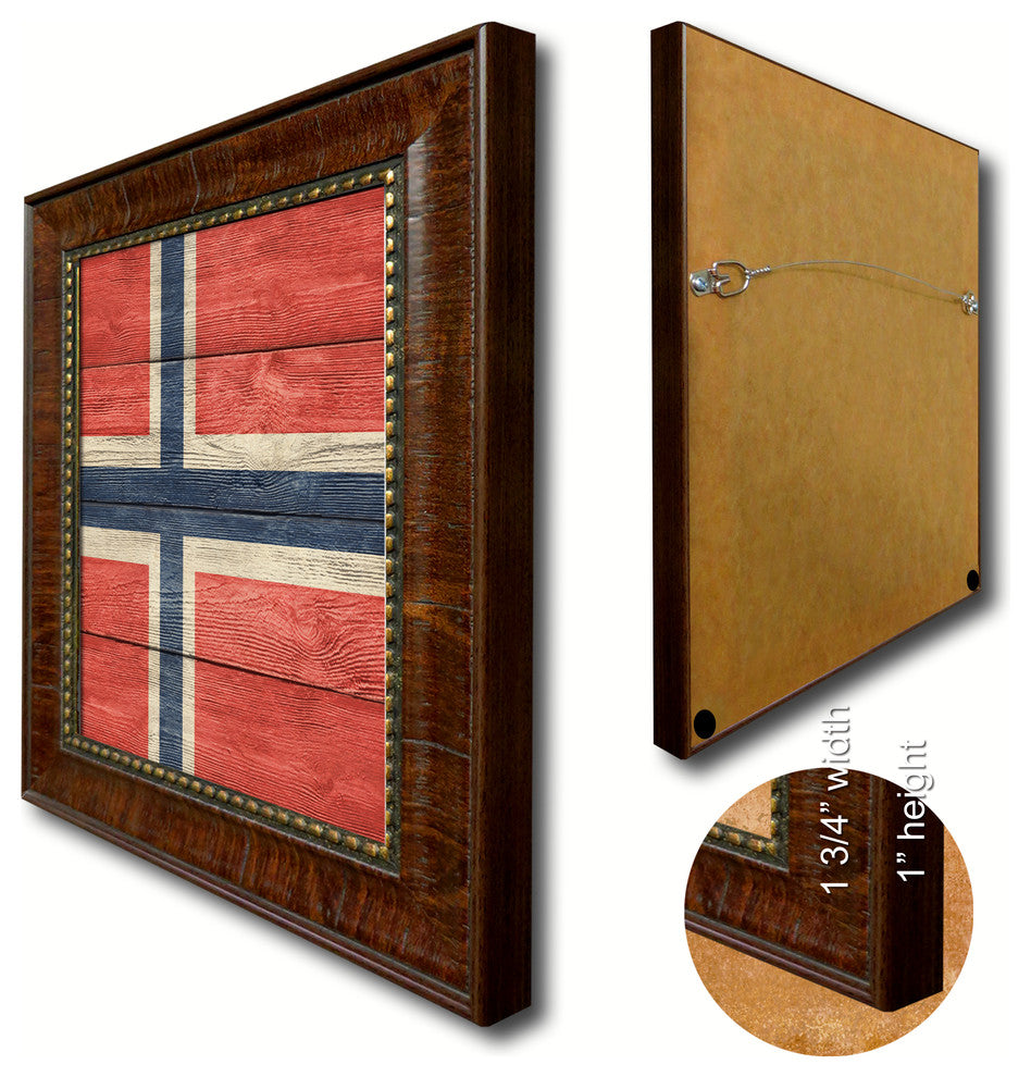 Norway Country Textured Flag Print With Brown Gold Frame, 15"X21"