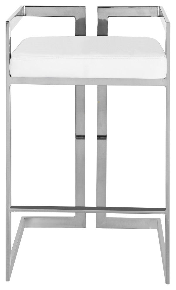Ezra Counter Stool, Set of 2, White Vegan Leather, Chrome Base