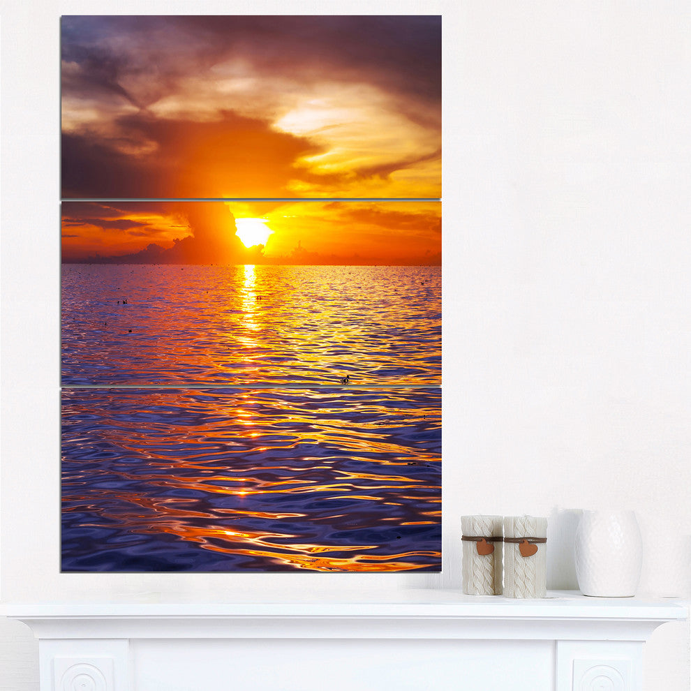 "Beautiful Yellow Sky at Gloomy Beach" Metal Wall Art, 3 Panels, 28"x36"
