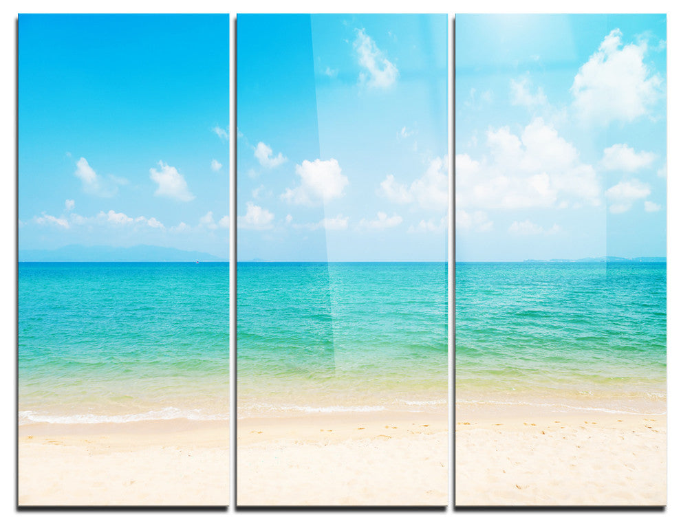 "Wide View of Tropical Beach" Photo Metal Wall Art, 3 Panels, 36"x28"