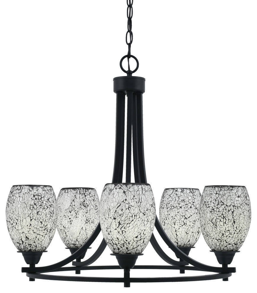 Paramount 5-Light Chandelier, Matte Black, 5" Black Fusion Glass