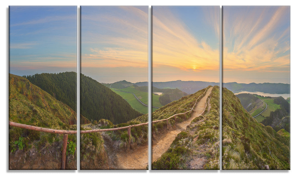"Hiking Trail And Beautiful Lakes" Landscape Wall Art, 4 Panels, 48"x28"