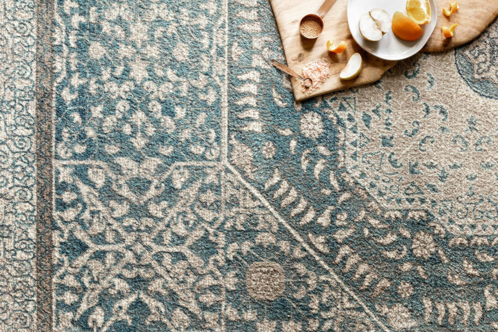 Durable Distressed Century Area Rug, Blue/Sand, 2'8"x10'6"