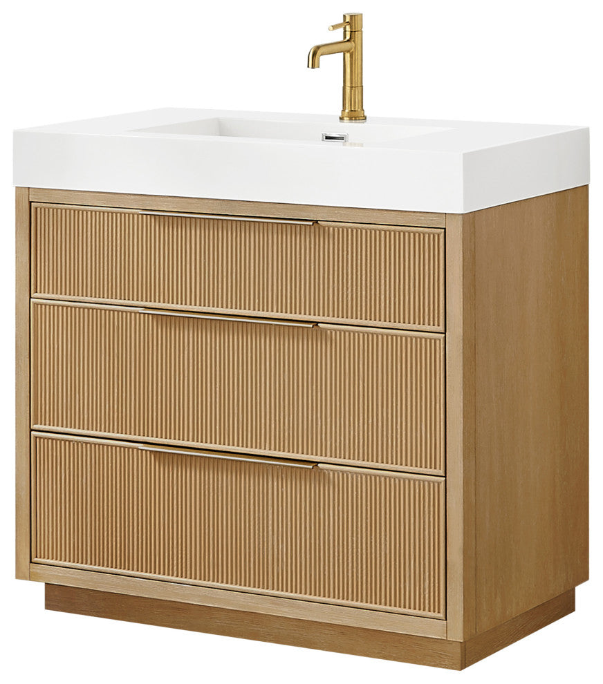 Hohhot Bath Vanity, Stone Sink Top No Mirror, Washed Ash Gray, 36", Single Vanity
