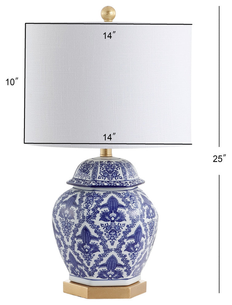 Gretchen 25" Ginger Jar Ceramic, Metal LED Table Lamp, Blue, White