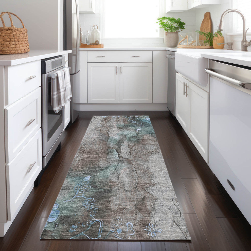 Machine Washable Indoor/Outdoor Chantille ACN1869 Taupe 2'3" x 7'6" Runner Rug