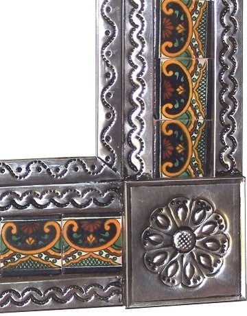 Medium Silver Greca C Mexican Tile Mirror