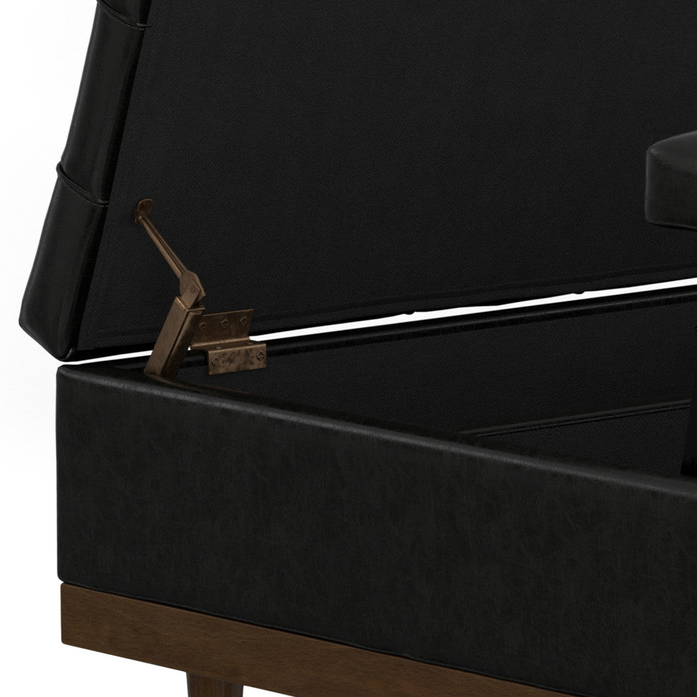 Mariah Lift Top Table Storage Ottoman, Midnight Black PU Black faux leather